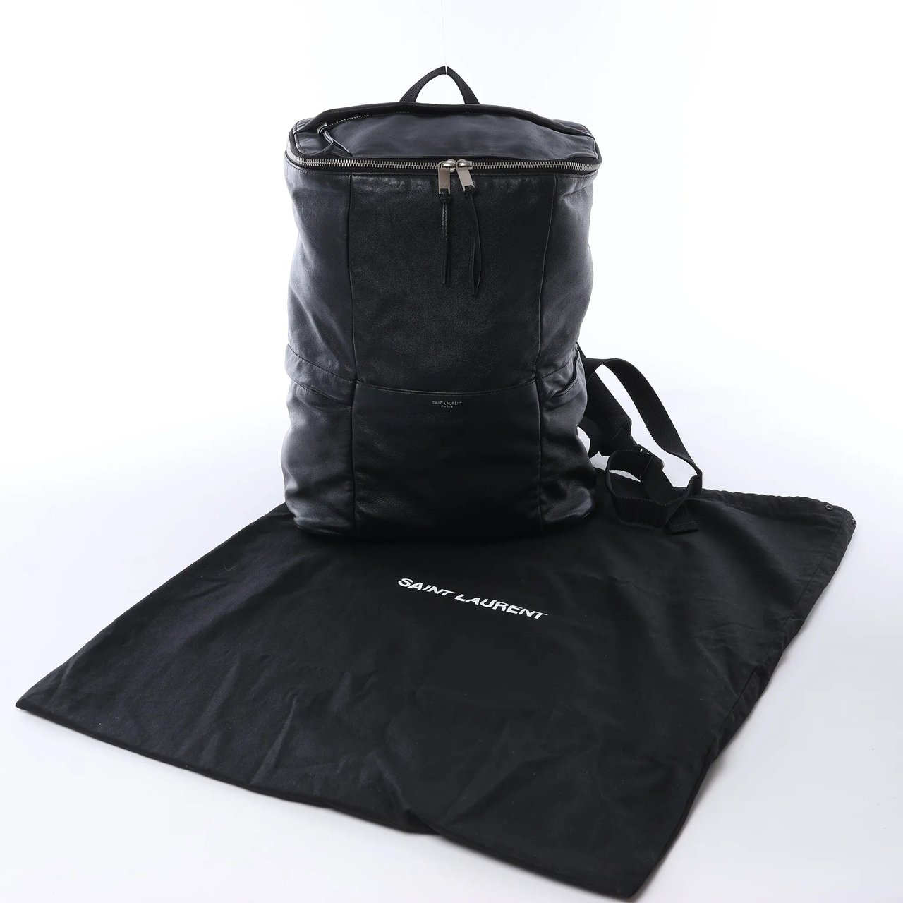 Saint Laurent Paris Sid Leather & Canvas Backpack in Black Zwart
