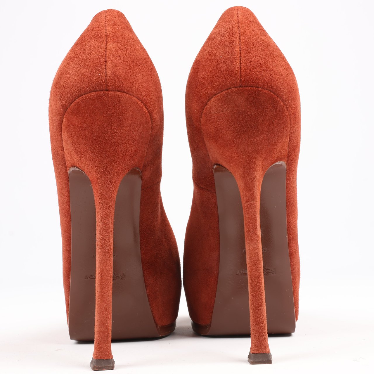 Saint Laurent Tribute Two Brown Suede Pumps, Size 37.5 EU Bruin