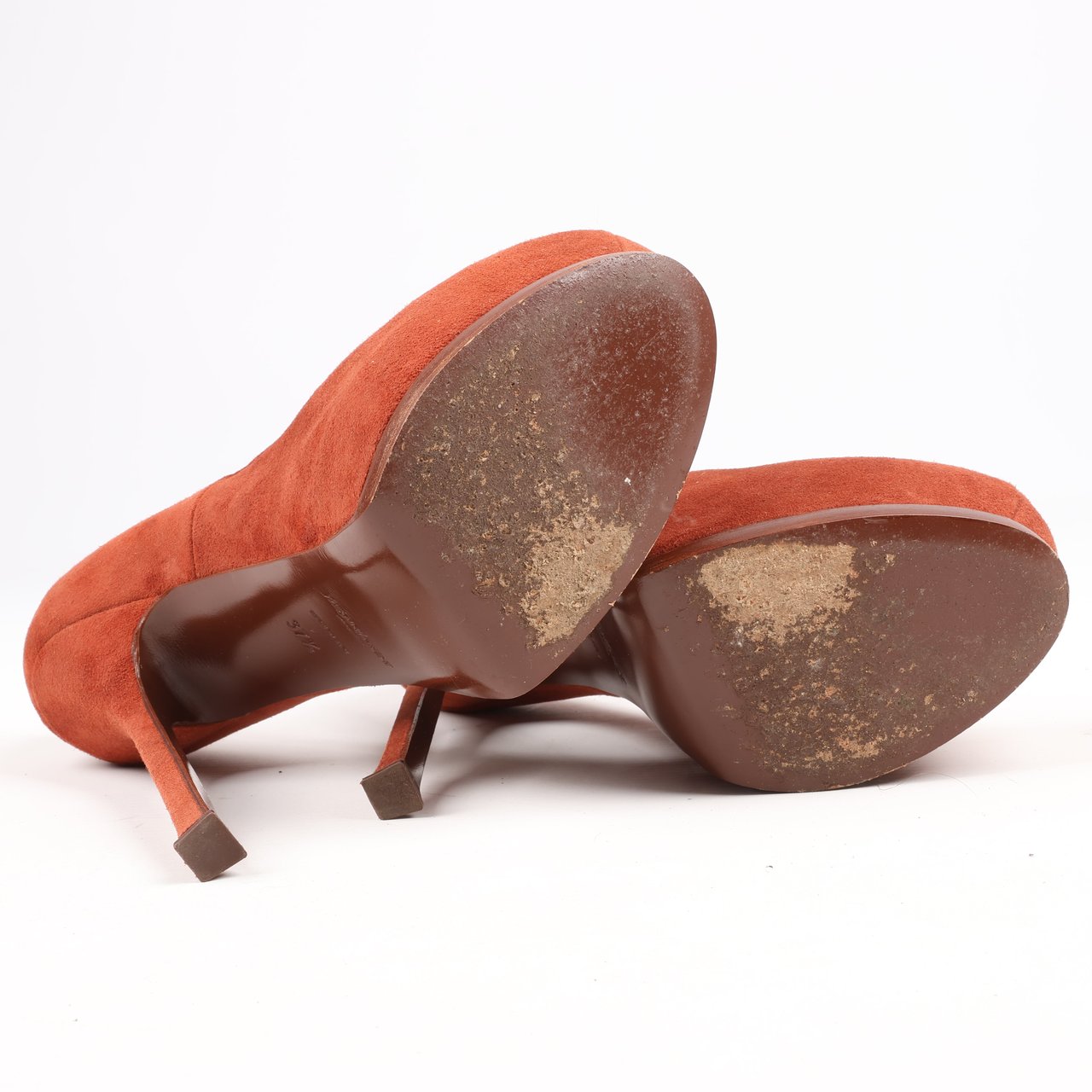 Saint Laurent Tribute Two Brown Suede Pumps, Size 37.5 EU Bruin