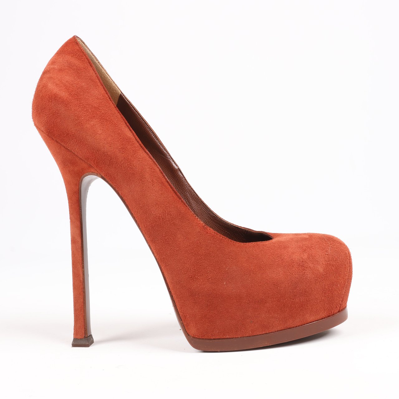 Saint Laurent Tribute Two Brown Suede Pumps, Size 37.5 EU Bruin