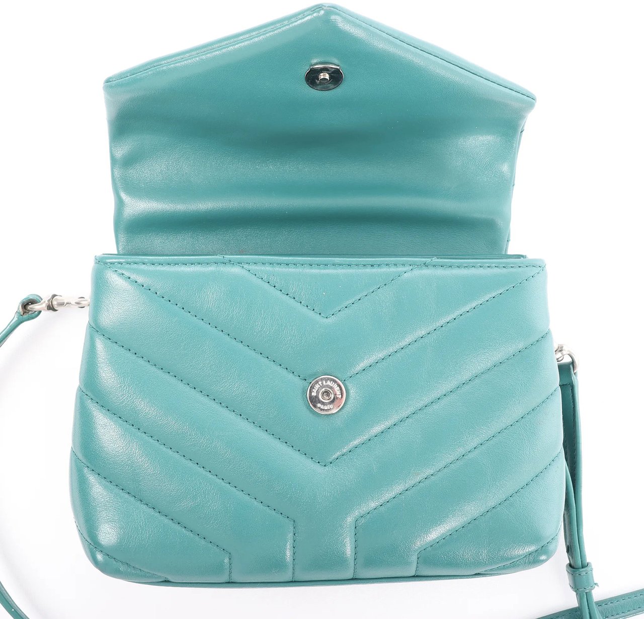 Saint Laurent Paris Loulou Puffer Leather Chain Crossbody Bag in Green 467072 Groen