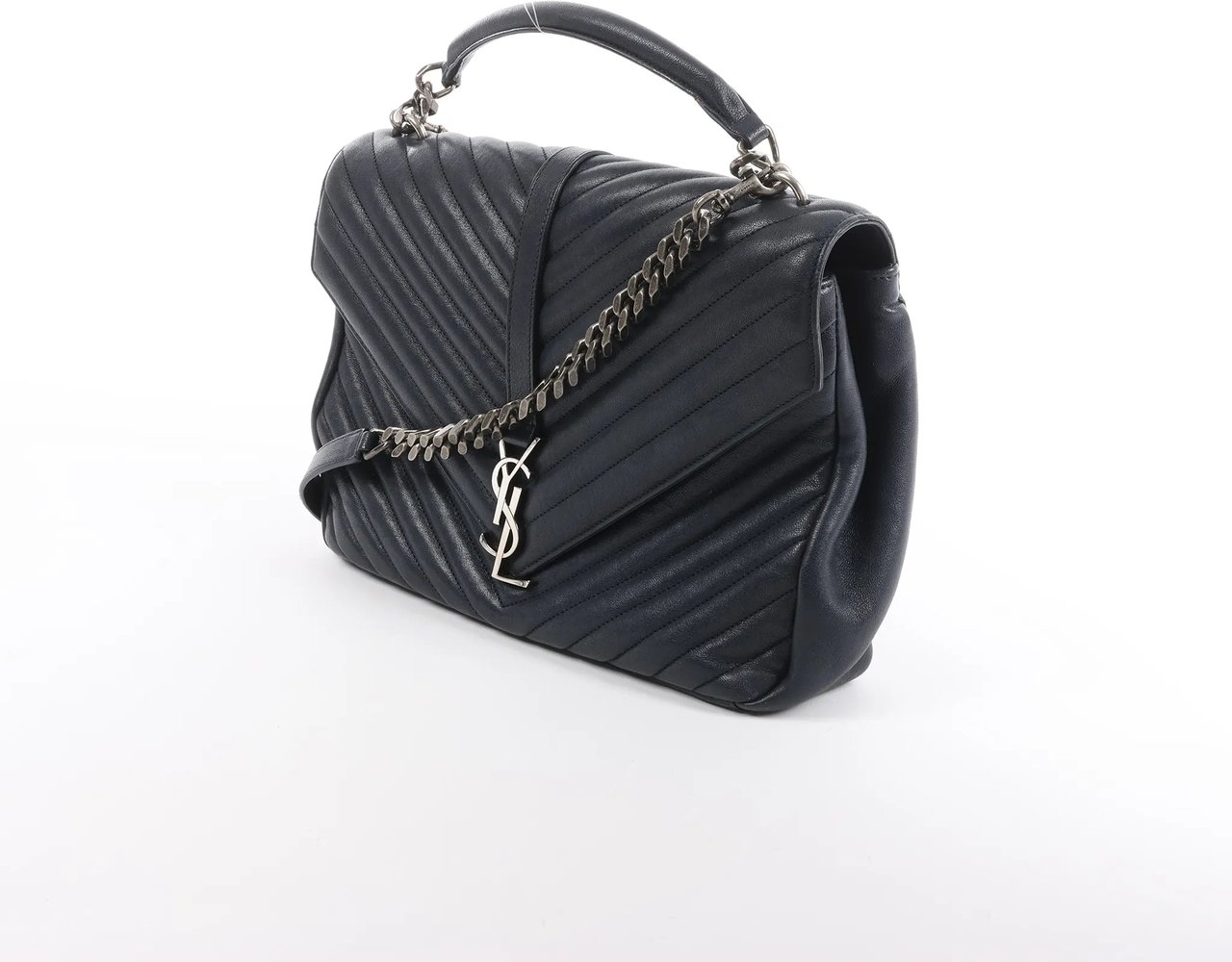 Saint Laurent Paris College Monogramme Leather Chain Handbag in Navy Blue 392738 Navy