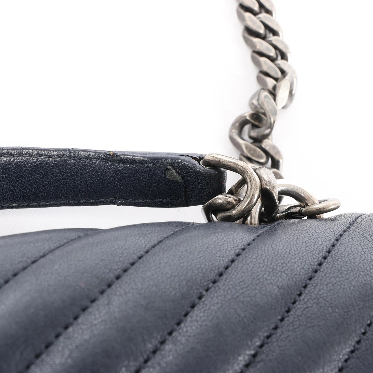 Saint Laurent Paris College Monogramme Leather Chain Handbag in Navy Blue 392738 Navy