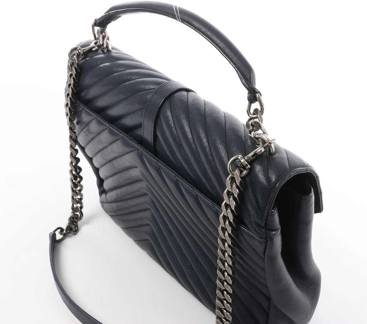 Saint Laurent Paris College Monogramme Leather Chain Handbag in Navy Blue 392738 Navy