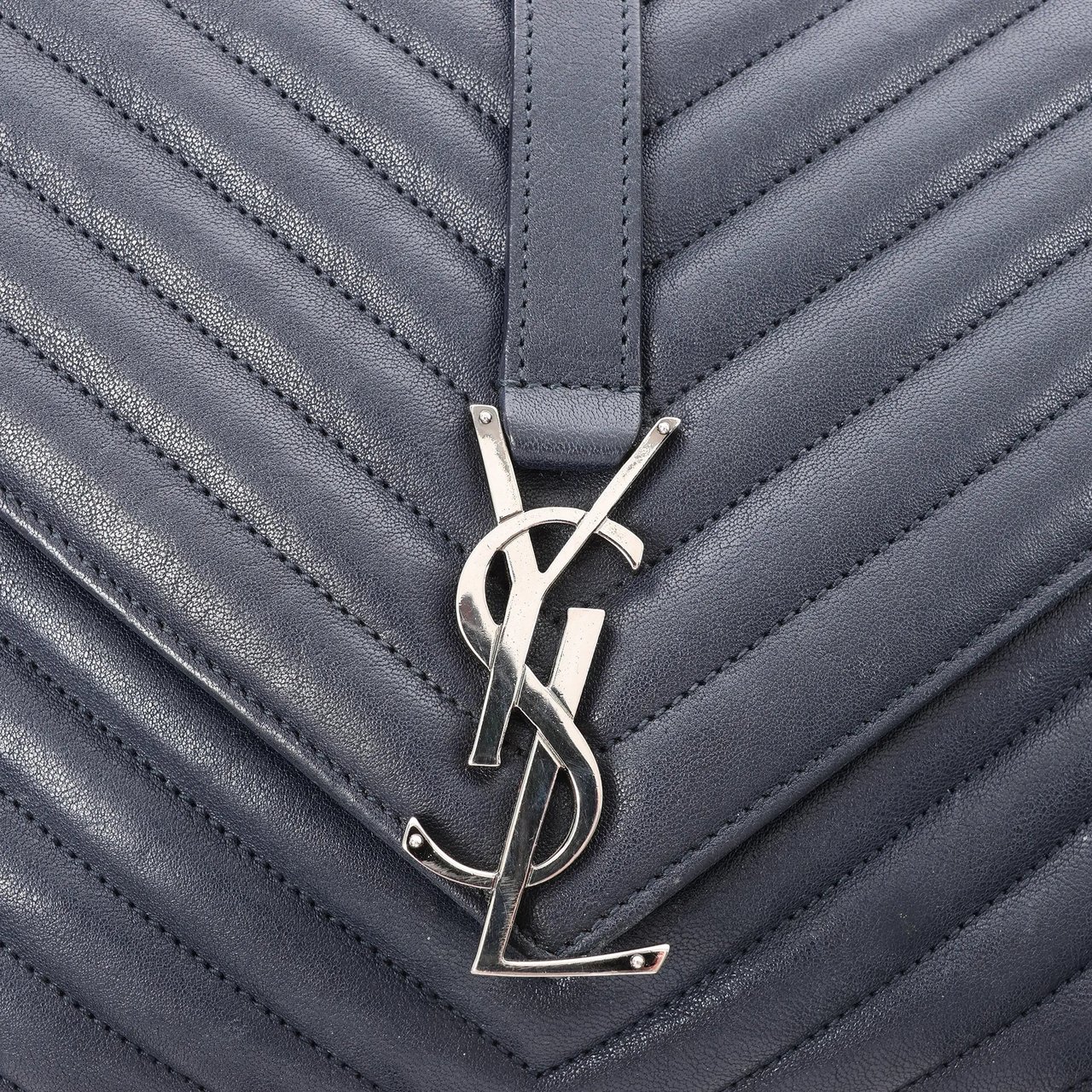 Saint Laurent Paris College Monogramme Leather Chain Handbag in Navy Blue 392738 Navy