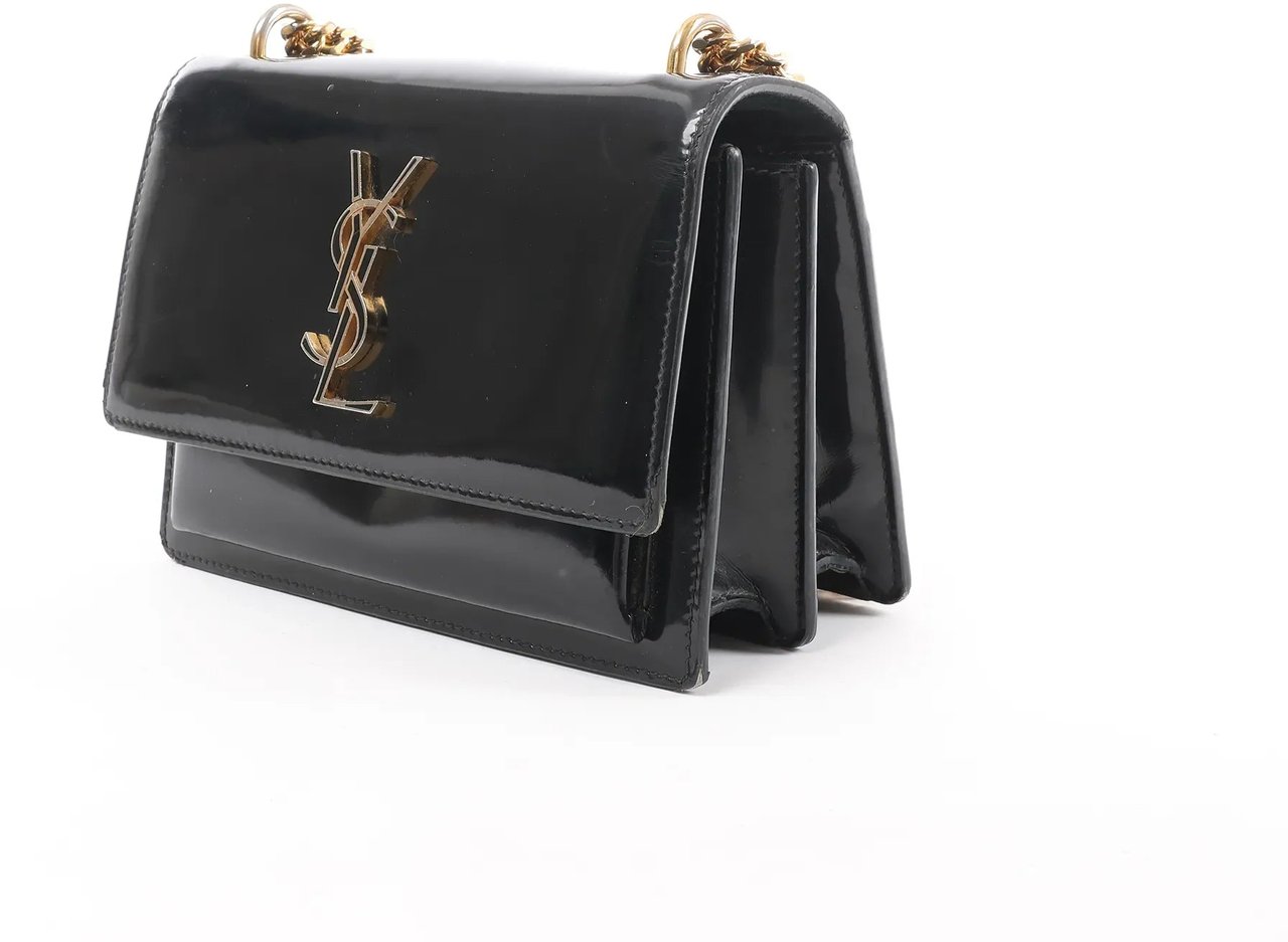 Saint Laurent Paris Sunset Small Patent Leather Crossbody Bag in Black 441972 Zwart