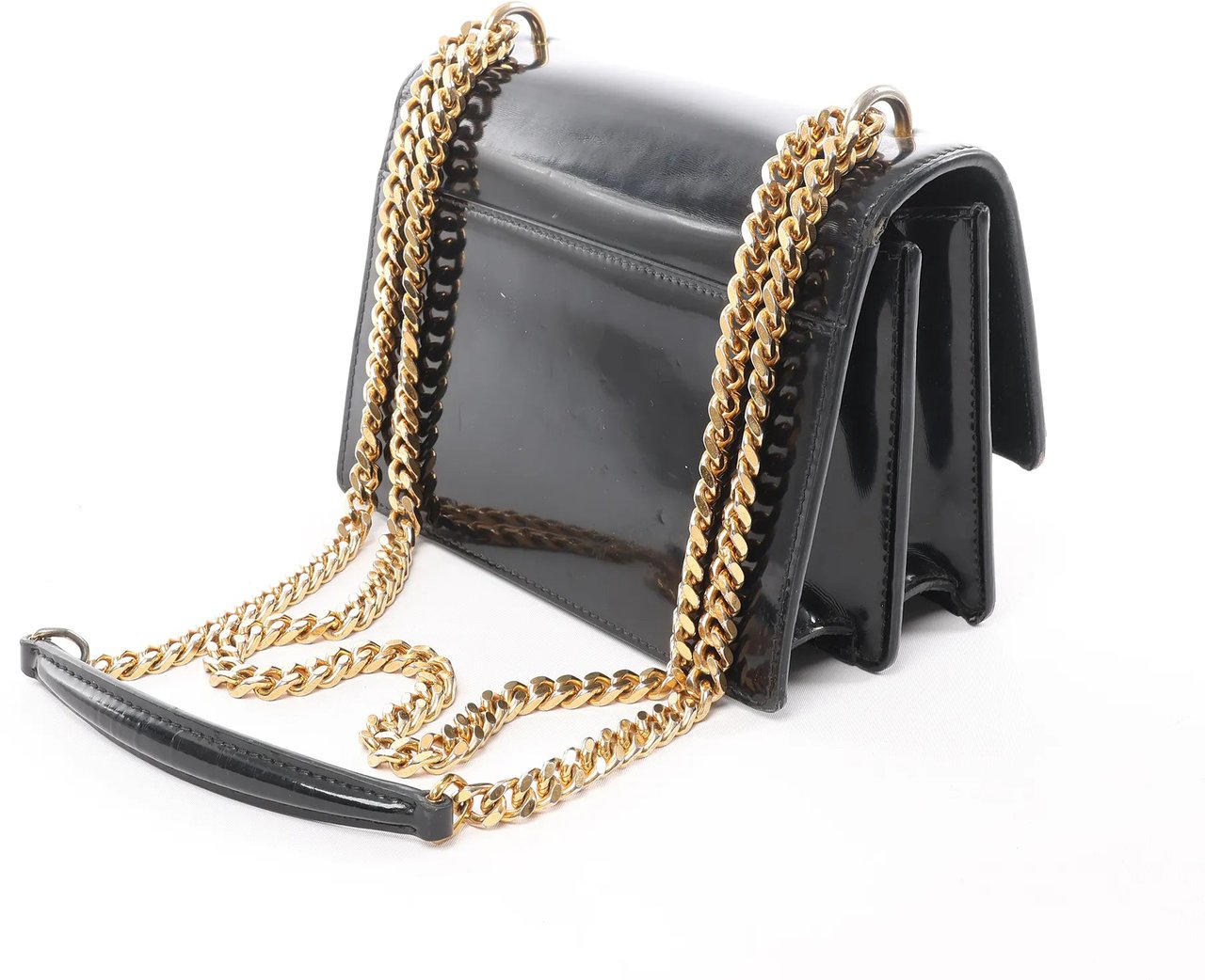 Saint Laurent Paris Sunset Small Patent Leather Crossbody Bag in Black 441972 Zwart