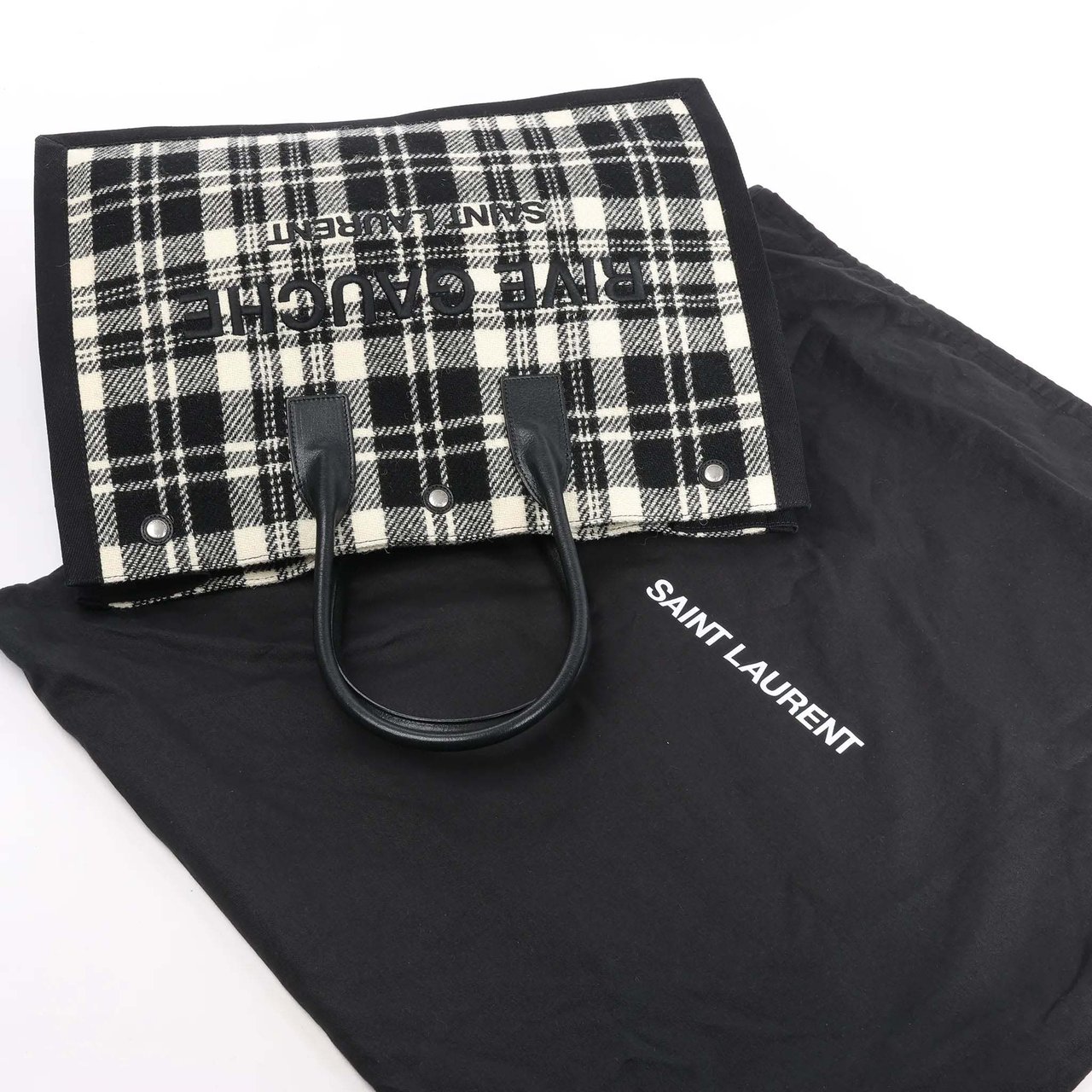 Saint Laurent Paris Rive Gauche Wool x Leather Tote bag Black x White 499290 Divers