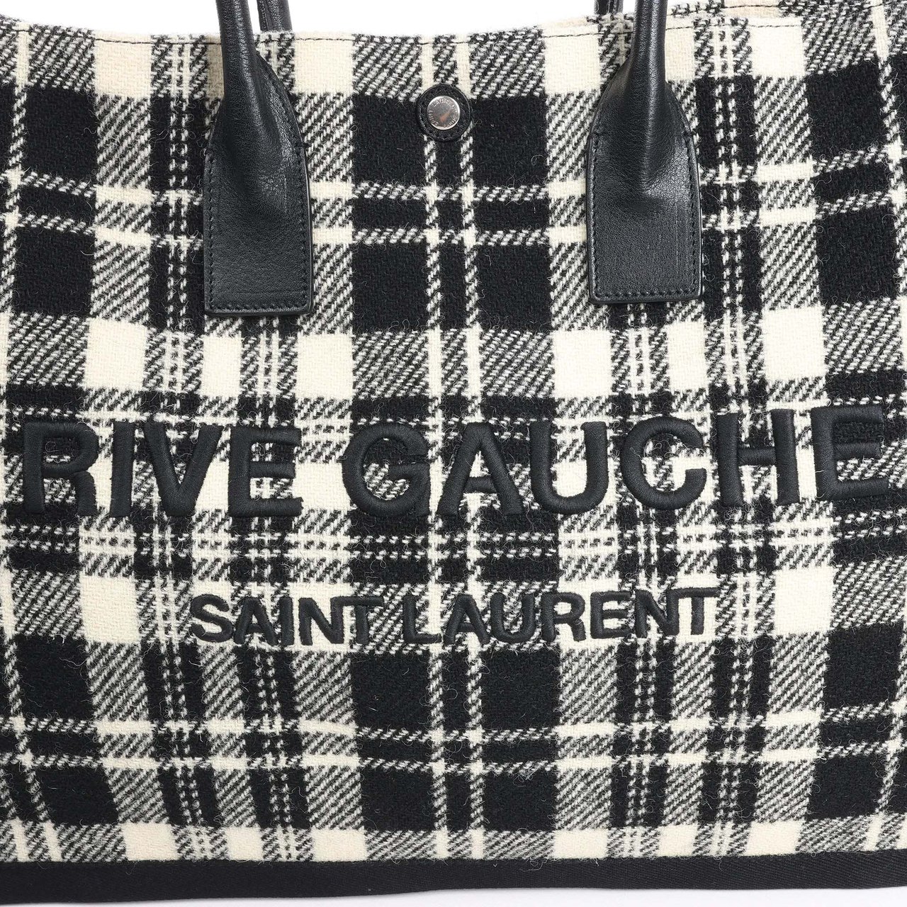 Saint Laurent Paris Rive Gauche Wool x Leather Tote bag Black x White 499290 Divers