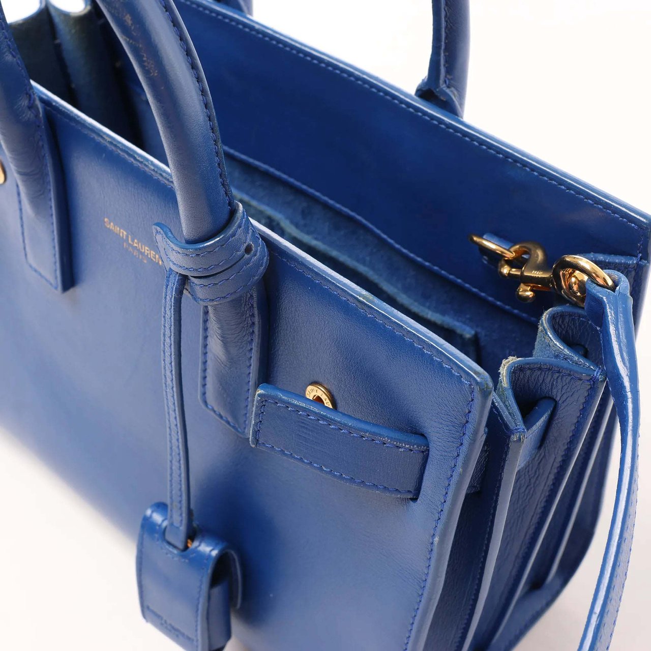 Saint Laurent Paris Sac de Jour Nano Leather 2Way Handbag Blue 340778 Blauw