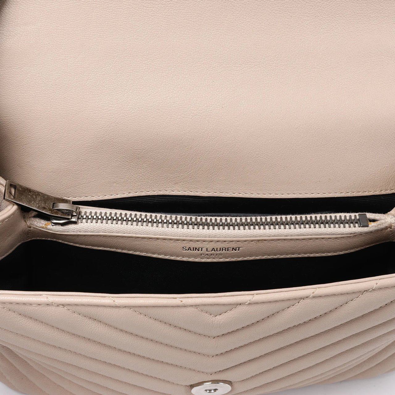 Saint Laurent Paris College Monogramme Leather Chain Crossbody Bag in Beige 428056 Beige