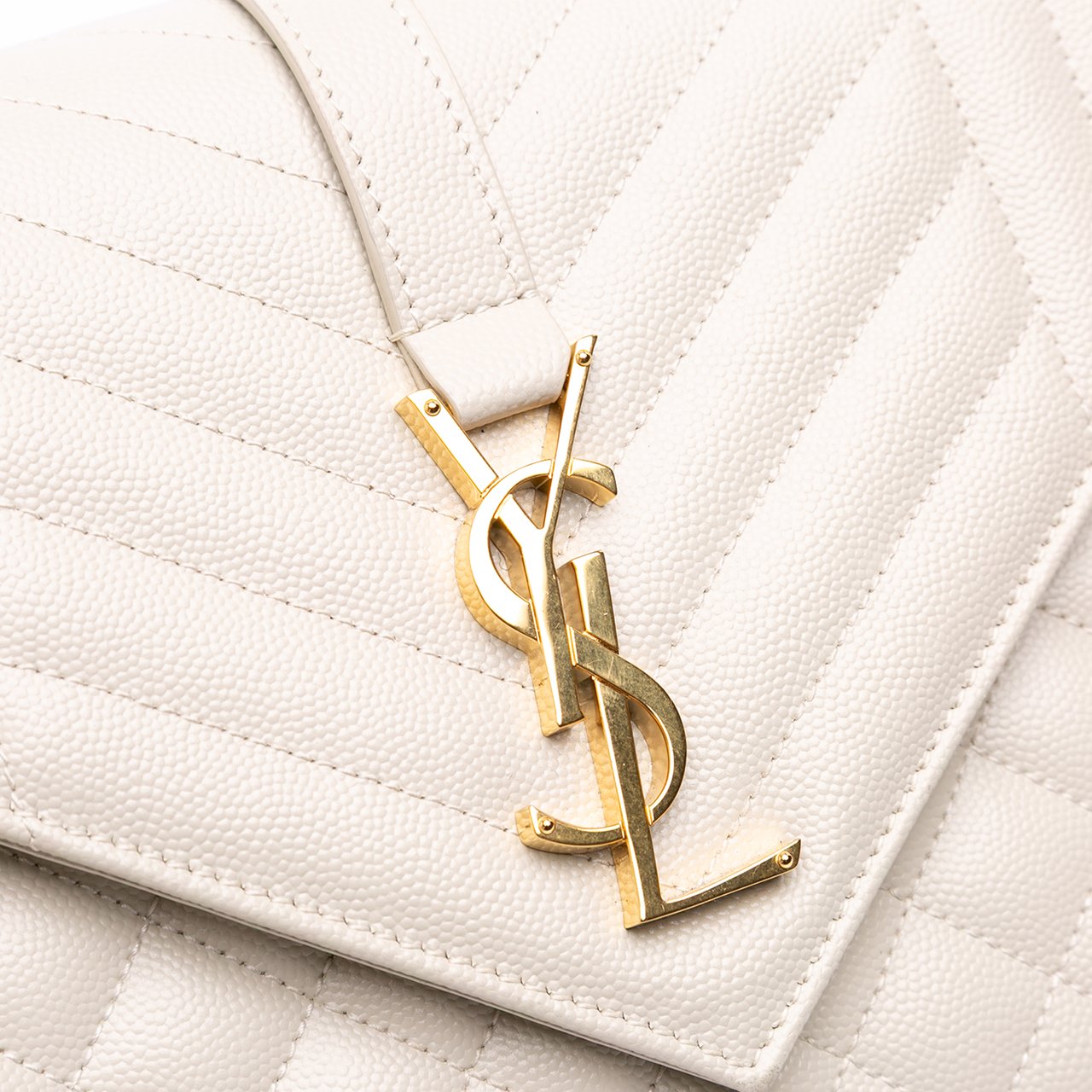 Saint Laurent Medium Grain De Poudre Triquilt Monogram Envelope Bag Wit