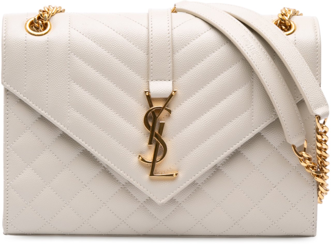 Saint Laurent Medium Grain De Poudre Triquilt Monogram Envelope Bag Wit