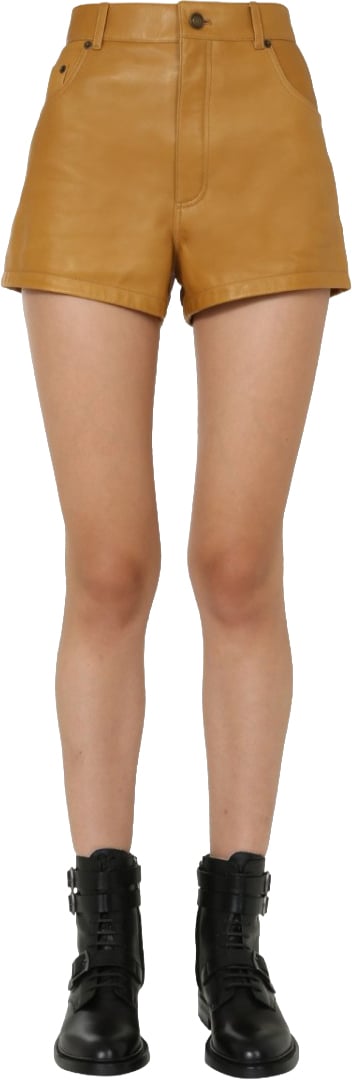 Saint Laurent Structured High-Waist Shorts With Zipper Fastening Bruin