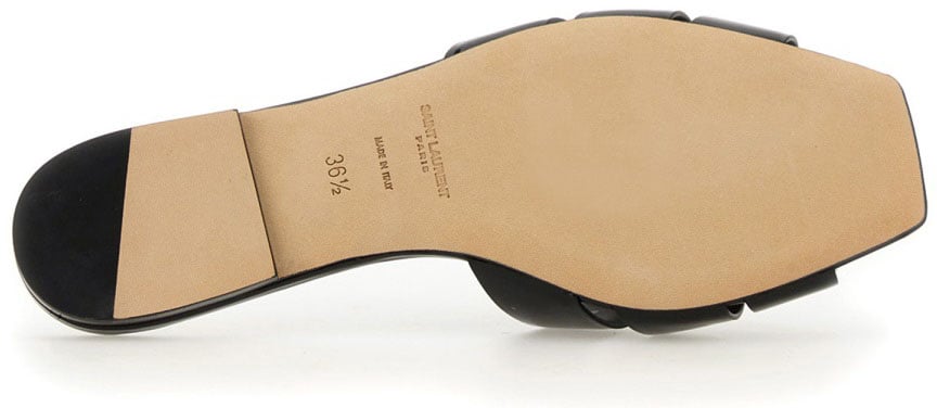 Saint Laurent Black Glossy Calfskin Flat Tribute Sandals Zwart