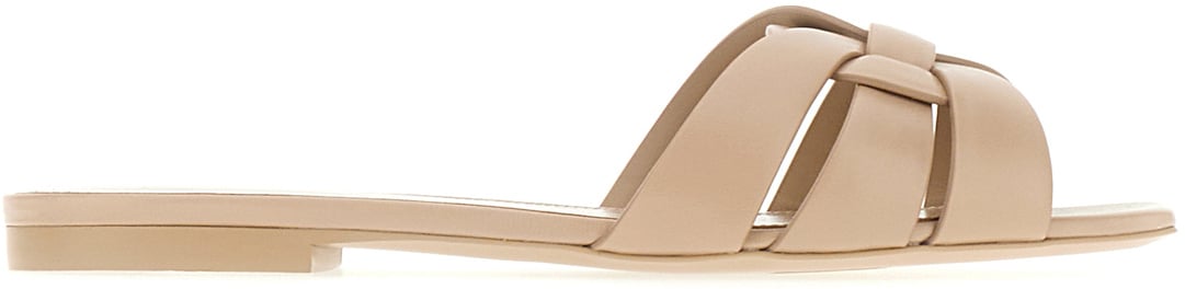 Saint Laurent Saint Laurent Cappuccino leather Tribute slippers Beige