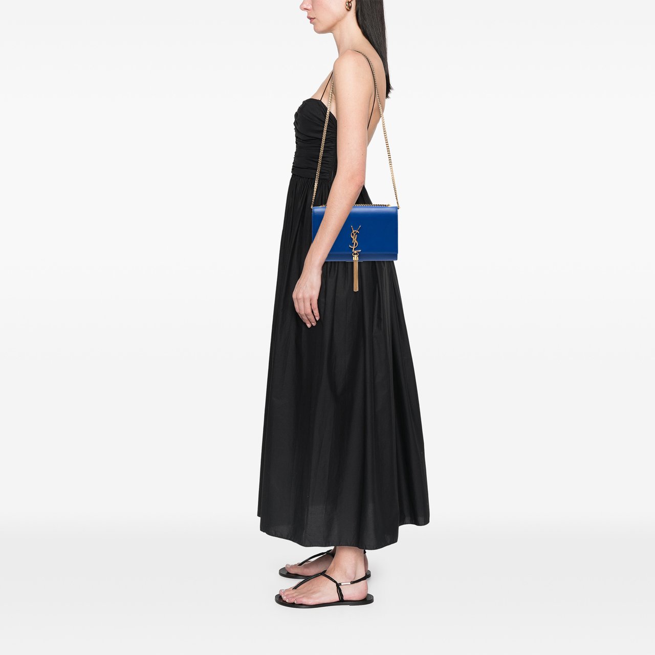 Saint Laurent Medium Smooth Calfskin Monogram Kate Tassel Crossbody Blauw