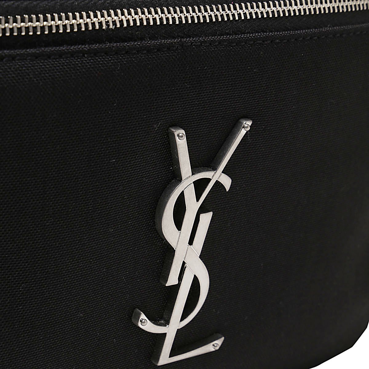 Saint Laurent Black Waist Bag with Silver YSL Logo and Adjustable Strap Zwart