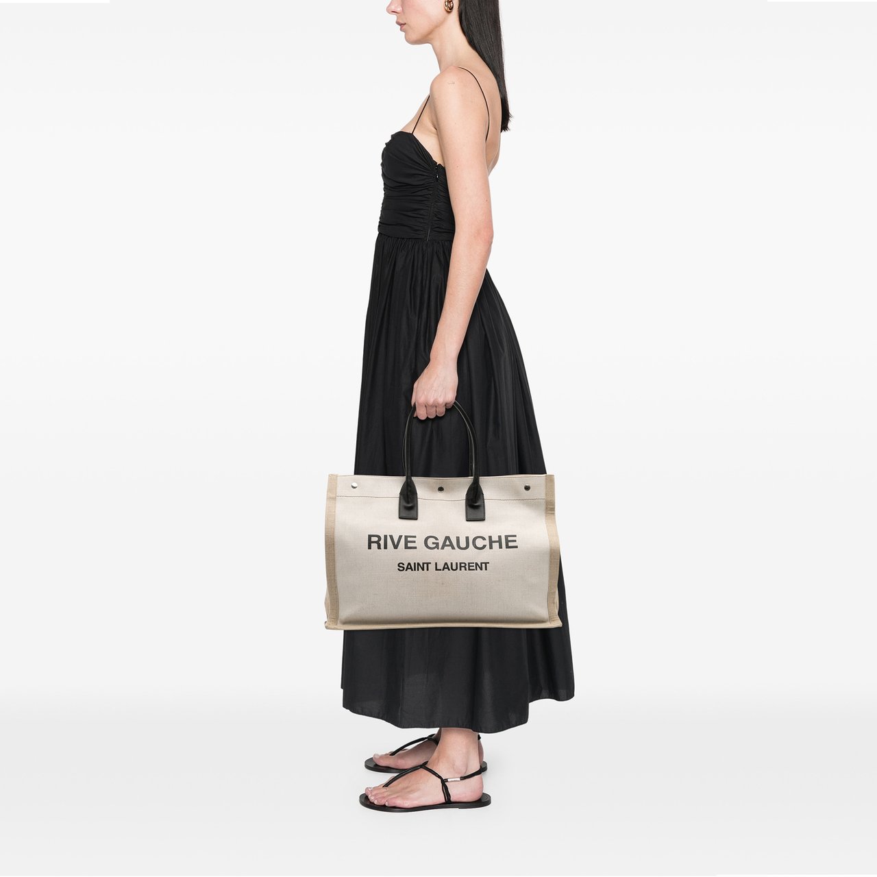 Saint Laurent Canvas Rive Gauche Tote Bruin