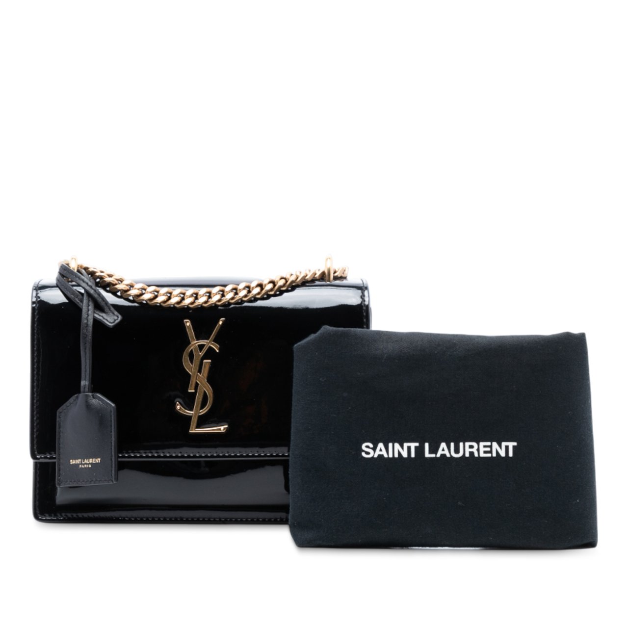 Saint Laurent Small Patent Monogram Sunset Crossbody Zwart