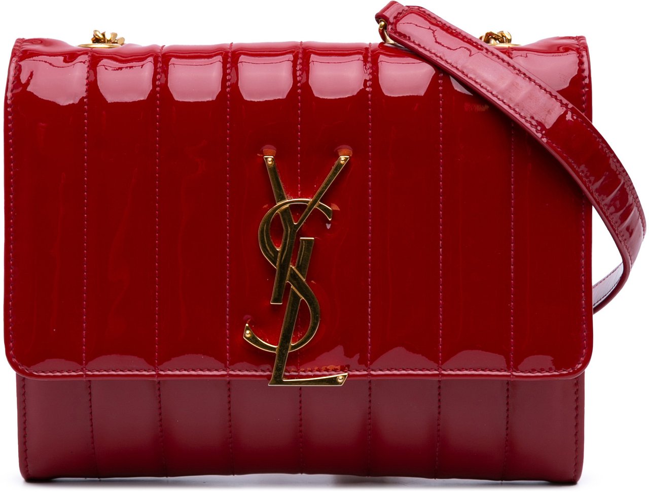 Saint Laurent Matelasse Patent Monogram Vicky Chain Wallet Rood