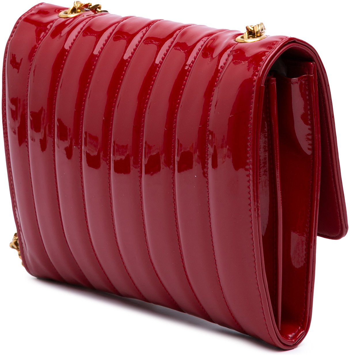 Saint Laurent Matelasse Patent Monogram Vicky Chain Wallet Rood