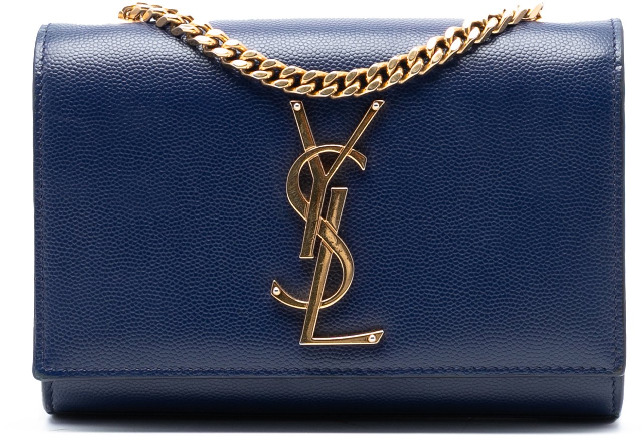 Saint Laurent Small Grain de Poudre Monogram Kate Crossbody Blauw