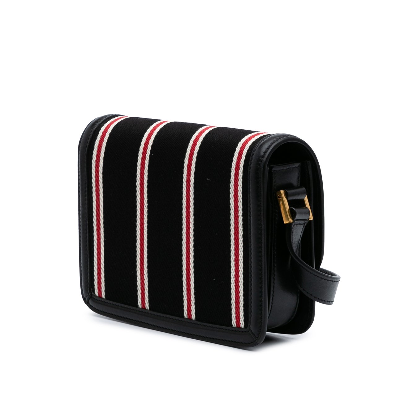 Saint Laurent Small Canvas Striped Solferino Satchel In Box Zwart