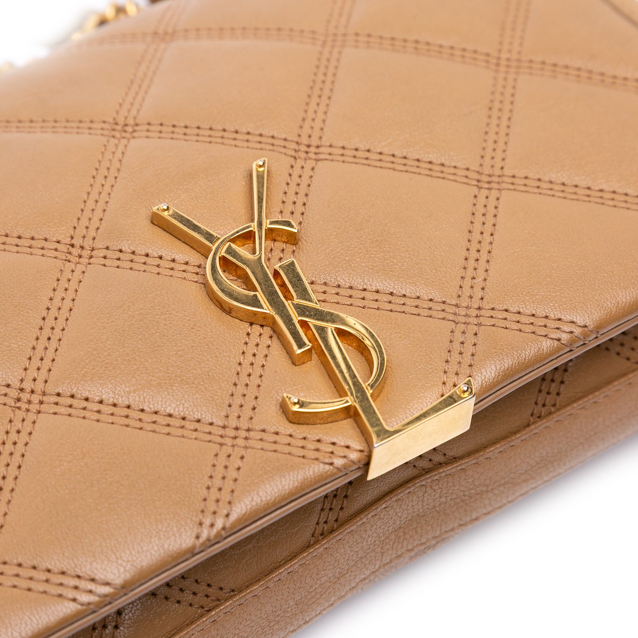 Saint Laurent Quilted Diamond Lambskin Becky Wallet on Chain Bruin