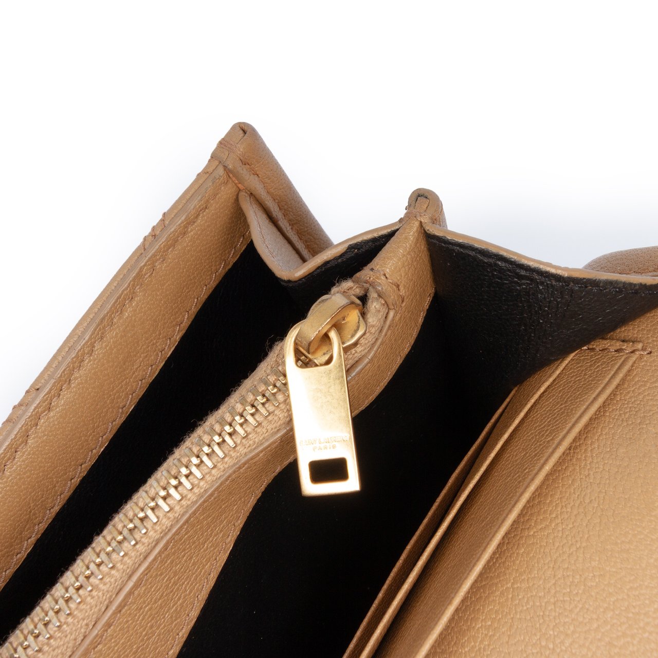 Saint Laurent Quilted Diamond Lambskin Becky Wallet on Chain Bruin