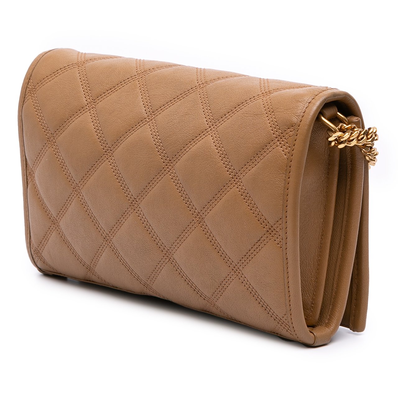Saint Laurent Quilted Diamond Lambskin Becky Wallet on Chain Bruin