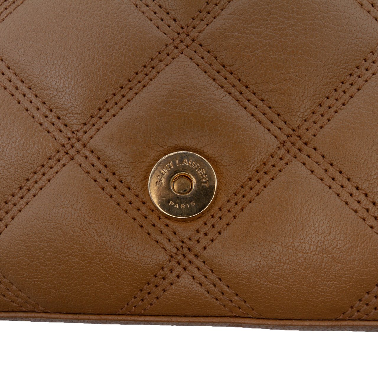 Saint Laurent Quilted Diamond Lambskin Becky Wallet on Chain Bruin