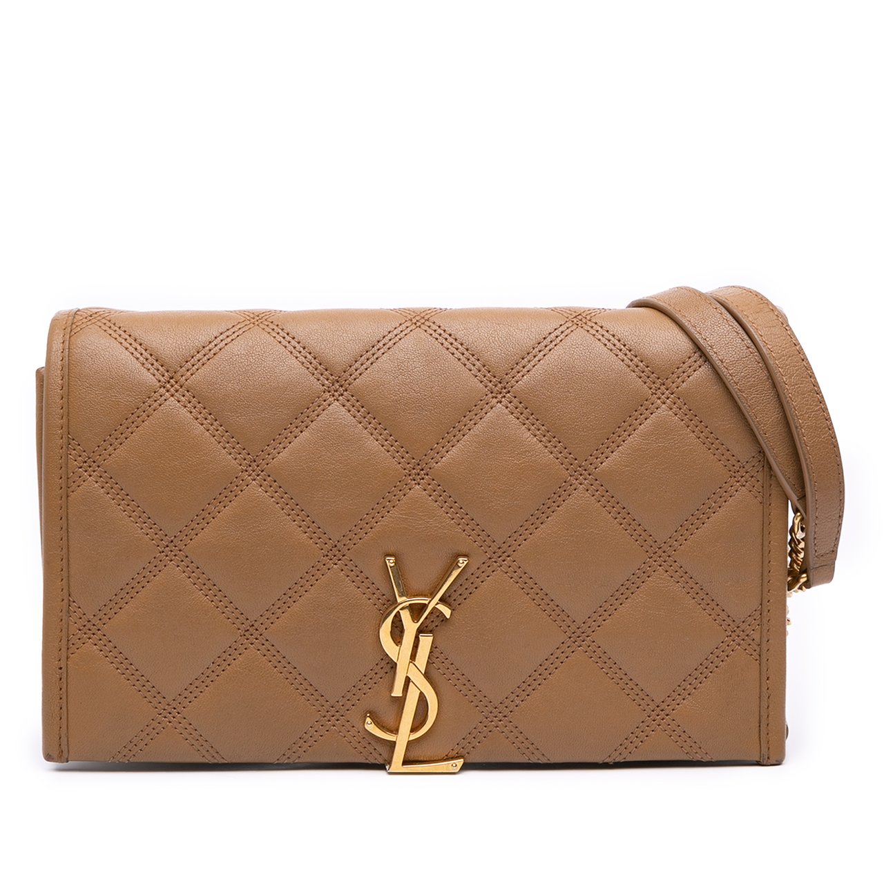 Saint Laurent Quilted Diamond Lambskin Becky Wallet on Chain Bruin
