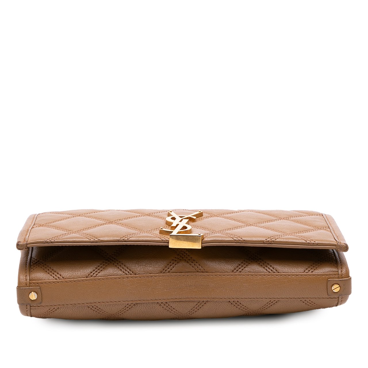 Saint Laurent Quilted Diamond Lambskin Becky Wallet on Chain Bruin