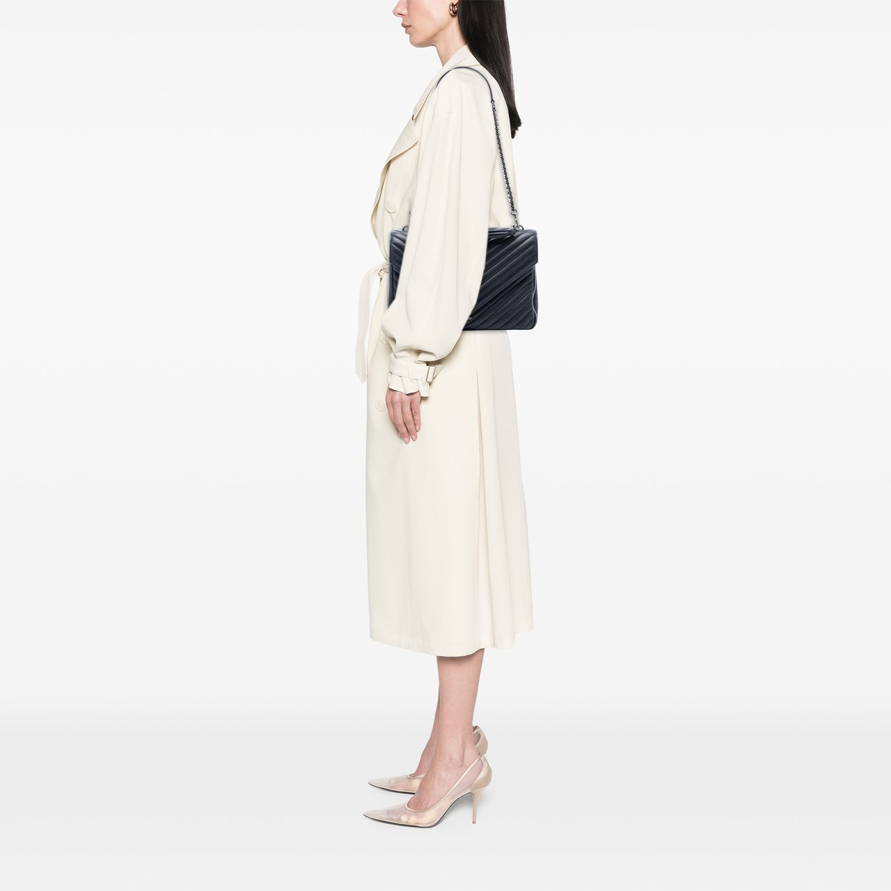 Saint Laurent Large Chevron Sheepskin Monogram College Satchel Blauw