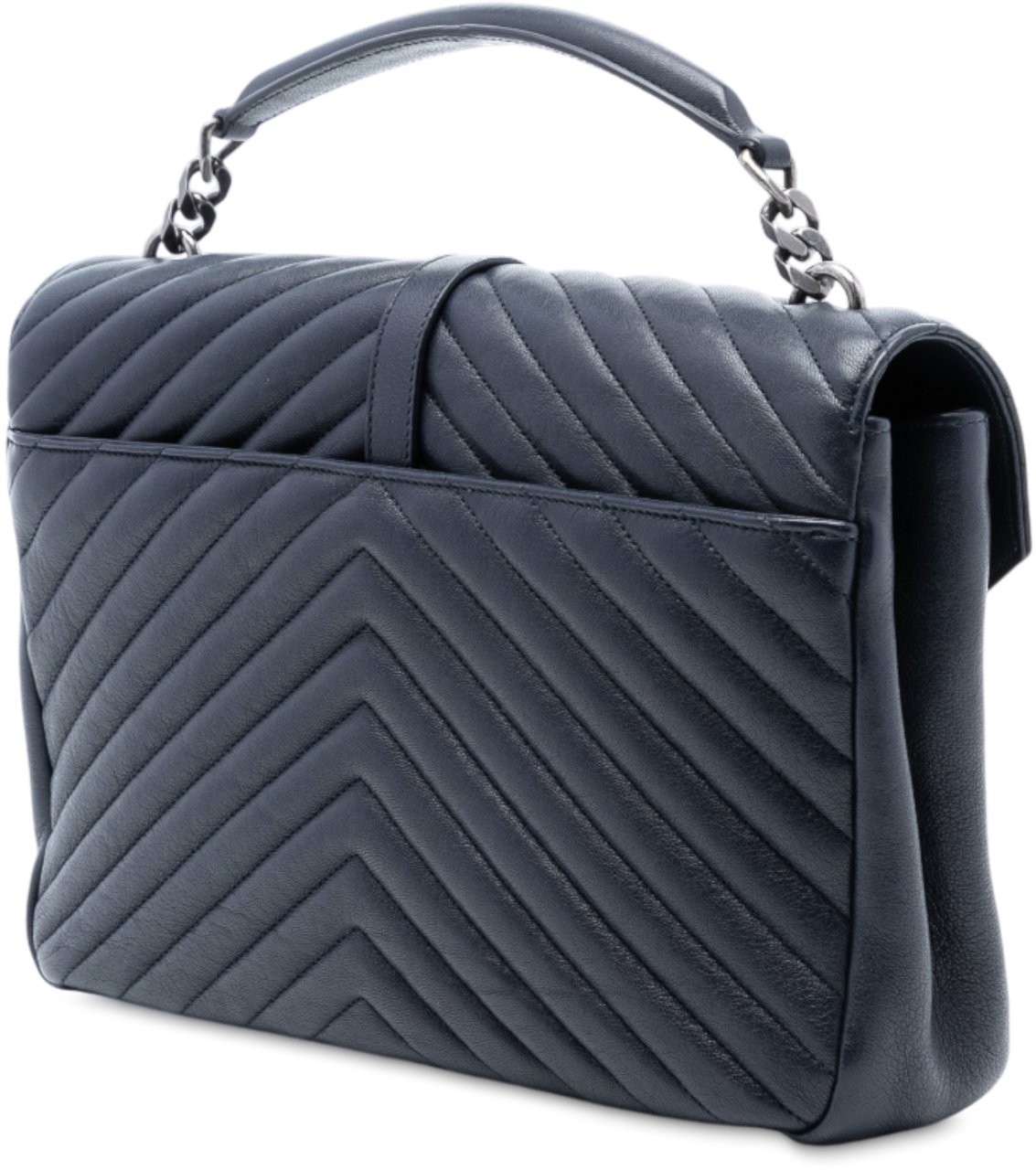 Saint Laurent Large Chevron Sheepskin Monogram College Satchel Blauw