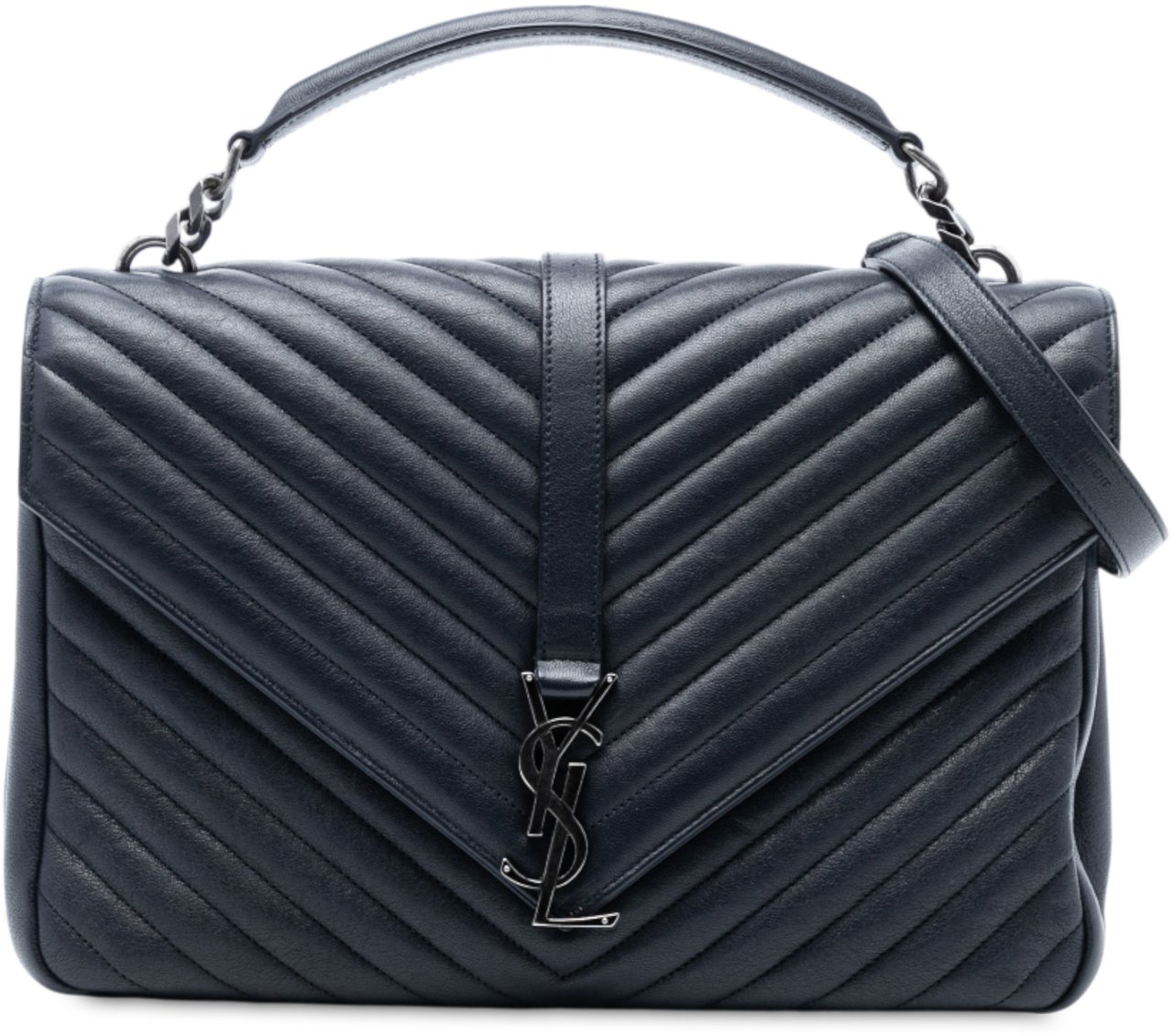 Saint Laurent Large Chevron Sheepskin Monogram College Satchel Blauw
