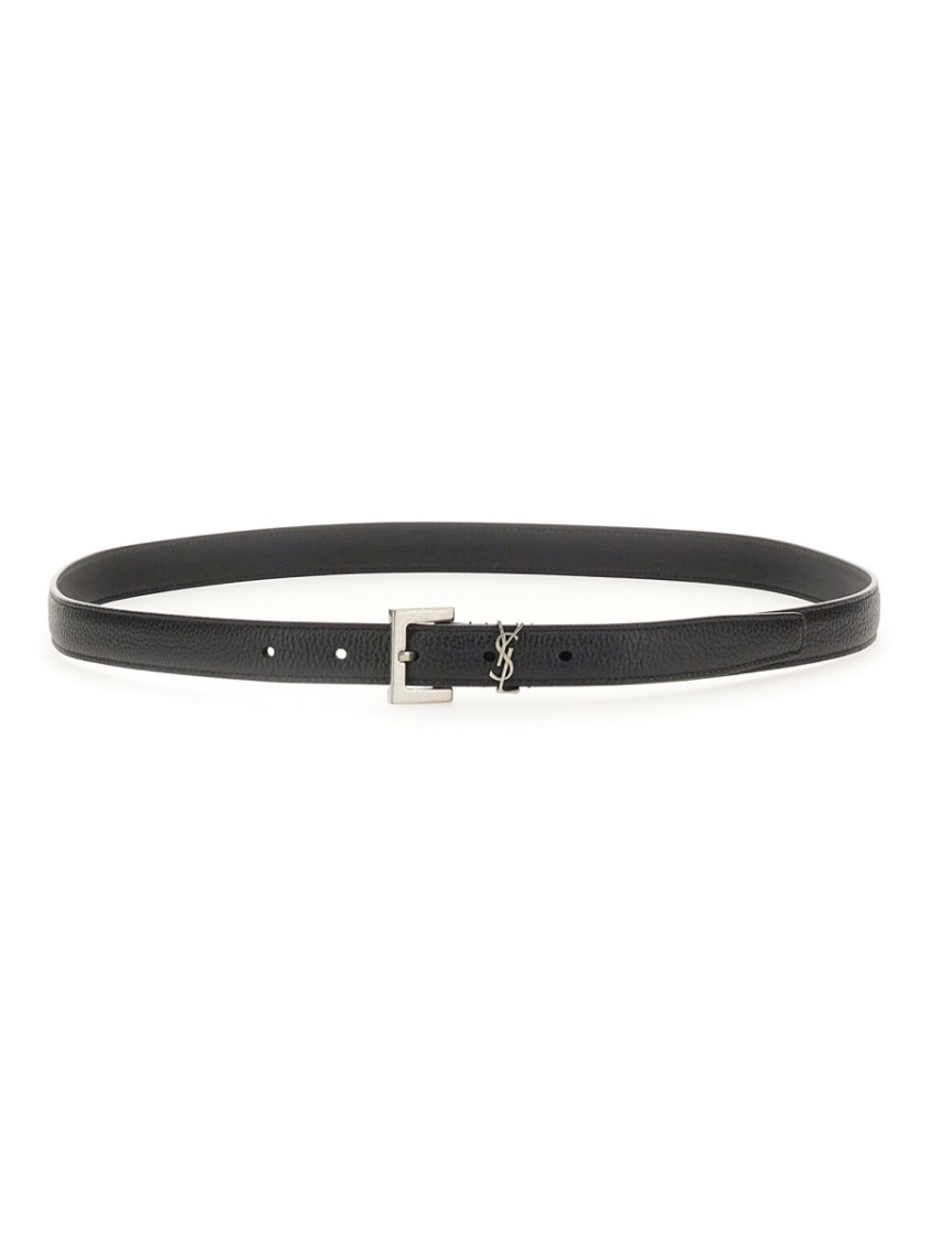 Saint Laurent "Cassandre" Thin Belt Zwart