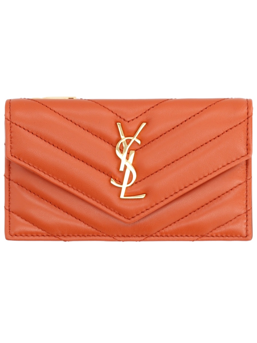Saint Laurent Geometric Cassandras Lambskin Quilted Card Holder Oranje