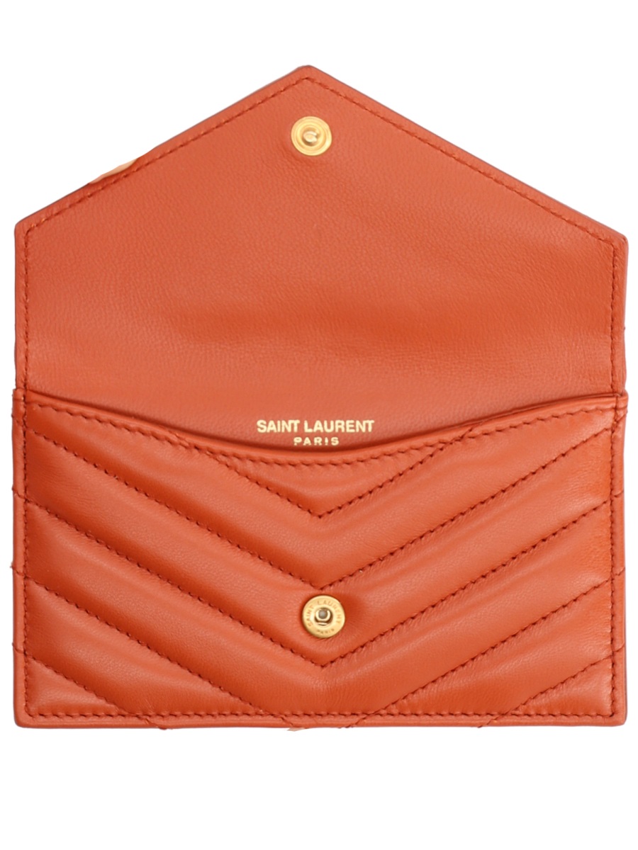 Saint Laurent Geometric Cassandras Lambskin Quilted Card Holder Oranje