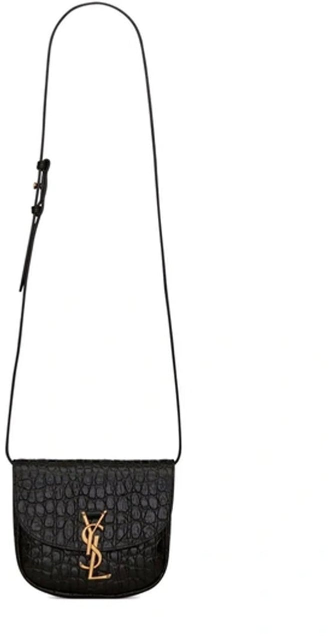Saint Laurent Kaia Croco Shoulder Bag Zwart