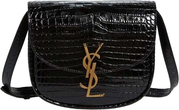 Saint Laurent Kaia Croco Shoulder Bag Zwart