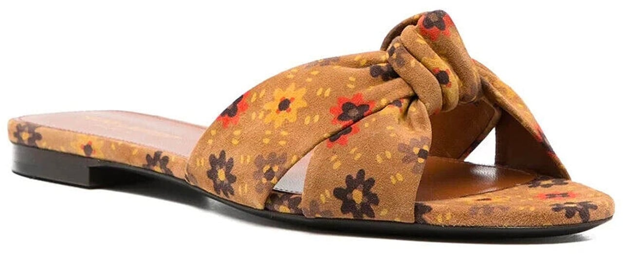 Saint Laurent Saint Laurent Bianca Knotted Suede Slides Bruin
