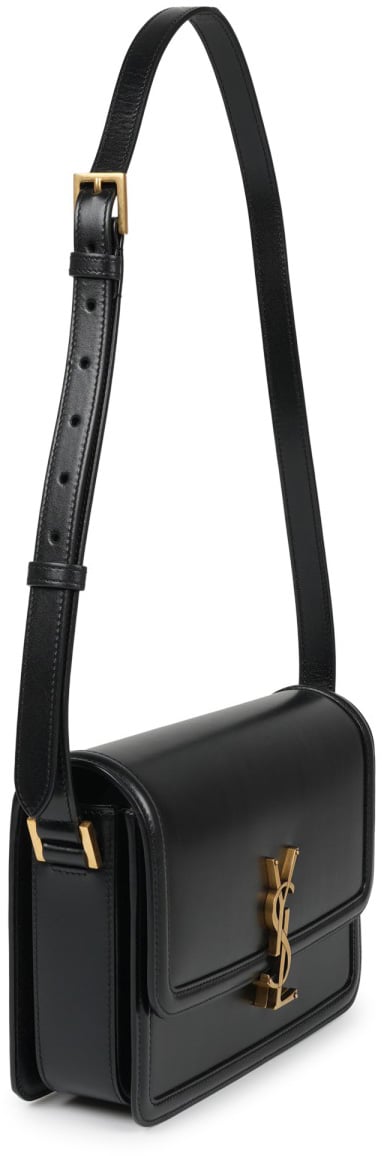 Saint Laurent Rectangular Black Leather Shoulder Bag With Gold-Tone Logo Zwart