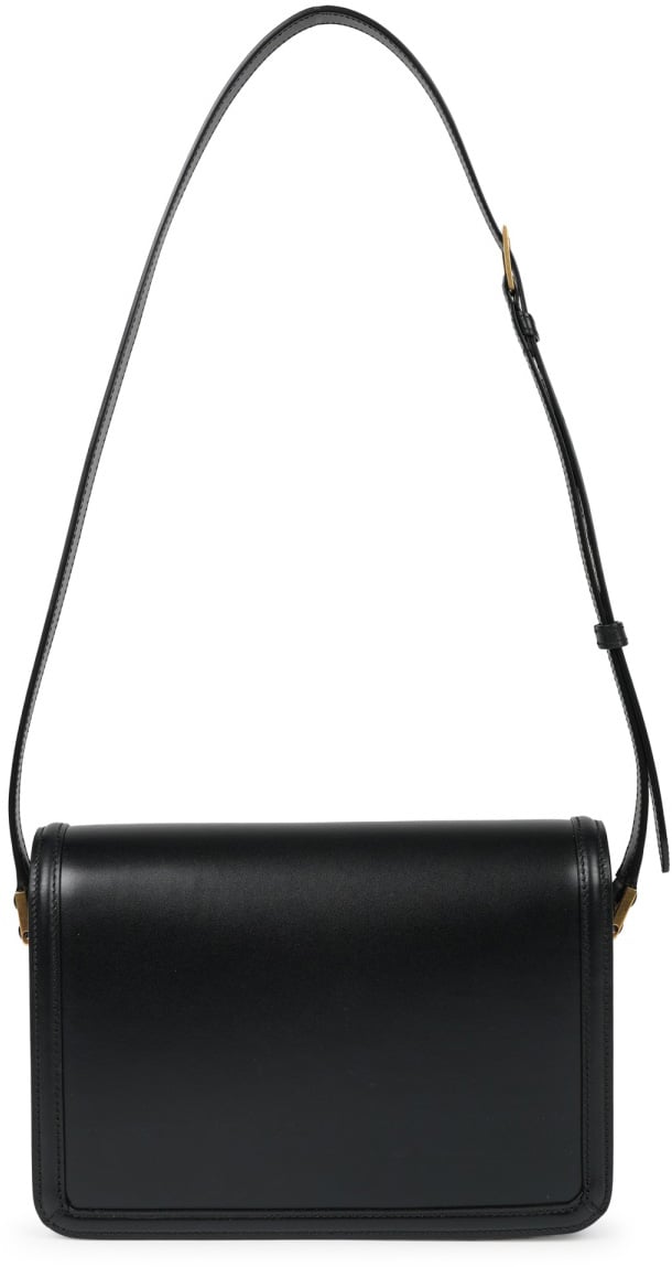 Saint Laurent Rectangular Black Leather Shoulder Bag With Gold-Tone Logo Zwart