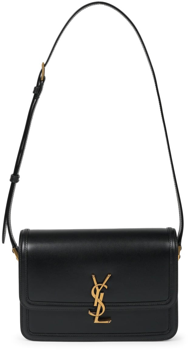 Saint Laurent Rectangular Black Leather Shoulder Bag With Gold-Tone Logo Zwart
