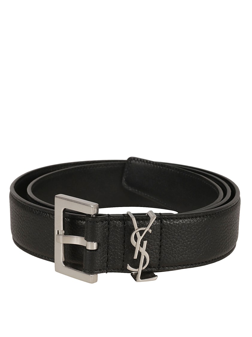 Saint Laurent Square Buckle Calfskin Belt Zwart