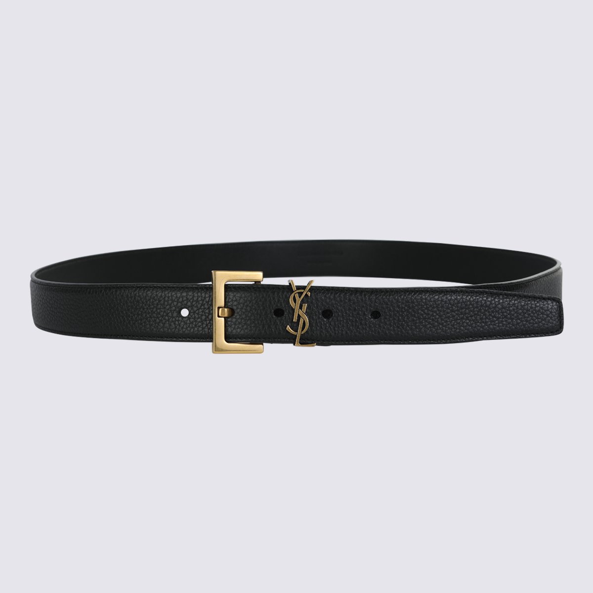 Saint Laurent Textured Black Leather Belt Zwart
