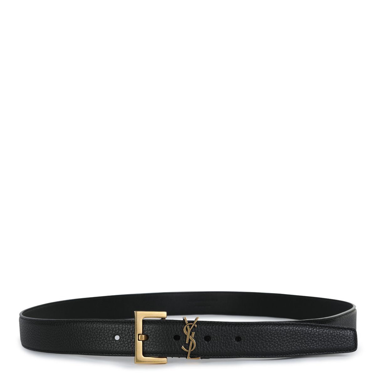 Saint Laurent Textured Black Leather Belt Zwart
