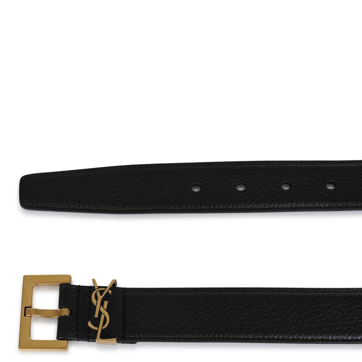 Saint Laurent Textured Black Leather Belt Zwart